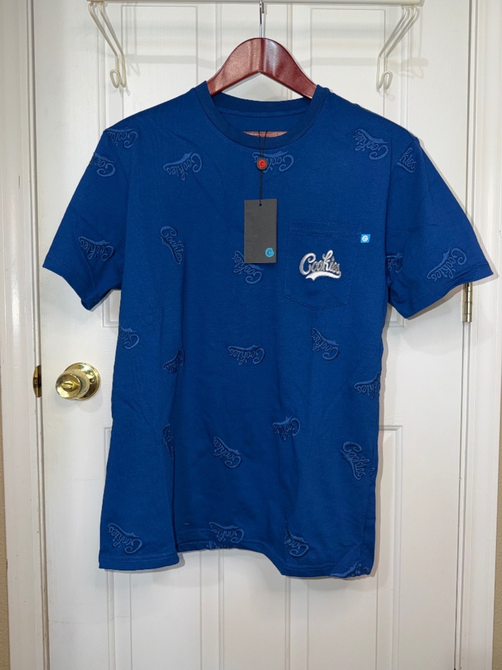 Cookies SF Loaded Bases Pocket Knit Tee With All Over Embroider Front & Back NWT